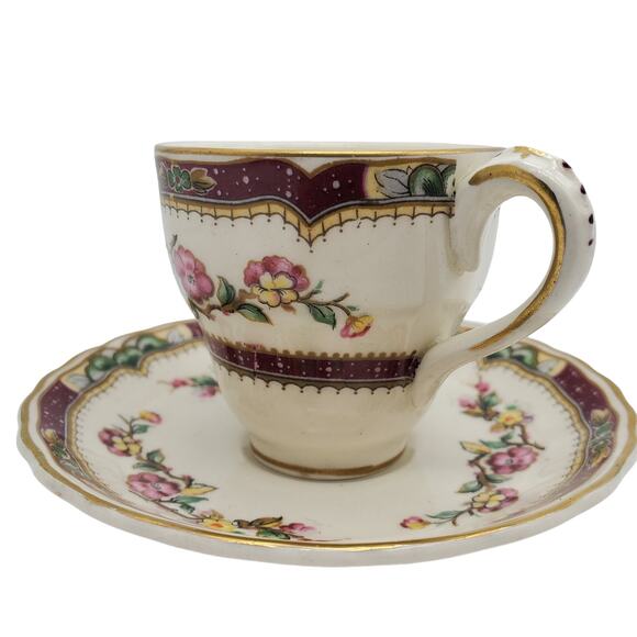 Grindley Demitasse Cup Saucer English China Vintage Floral Pink Red Pattern - Picture 9 of 14